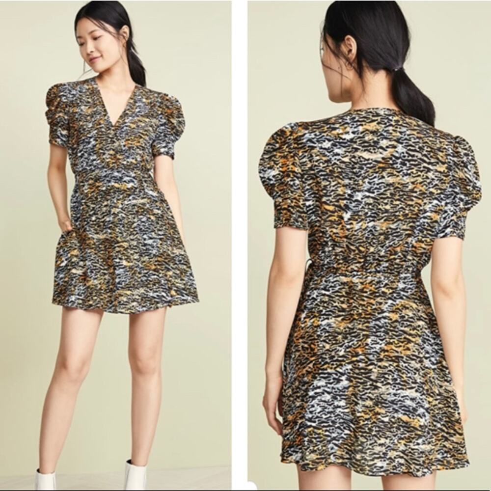 Saloni Lea Wrap Mini Dress Ink Tiger Silk Crepe